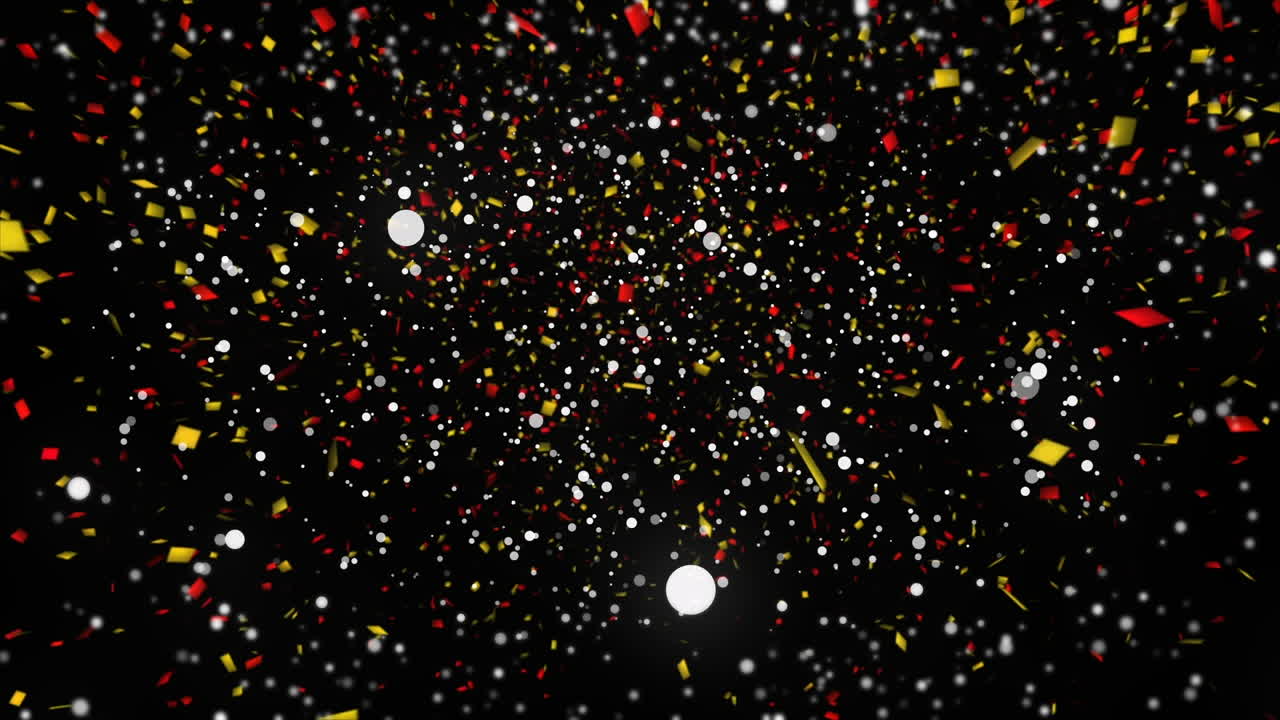 Animation of confetti and dots falling on black background