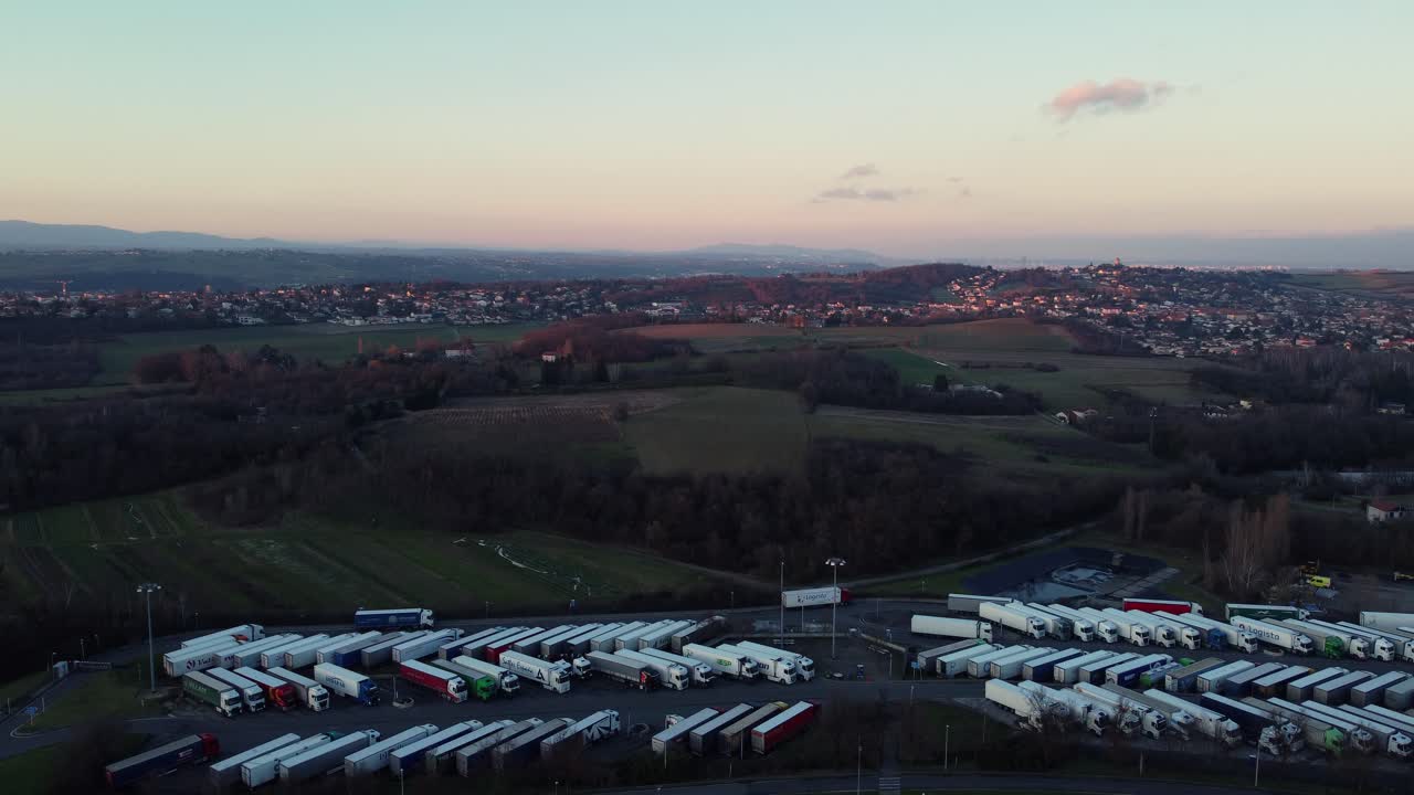Truck Parking Lot at Sunset