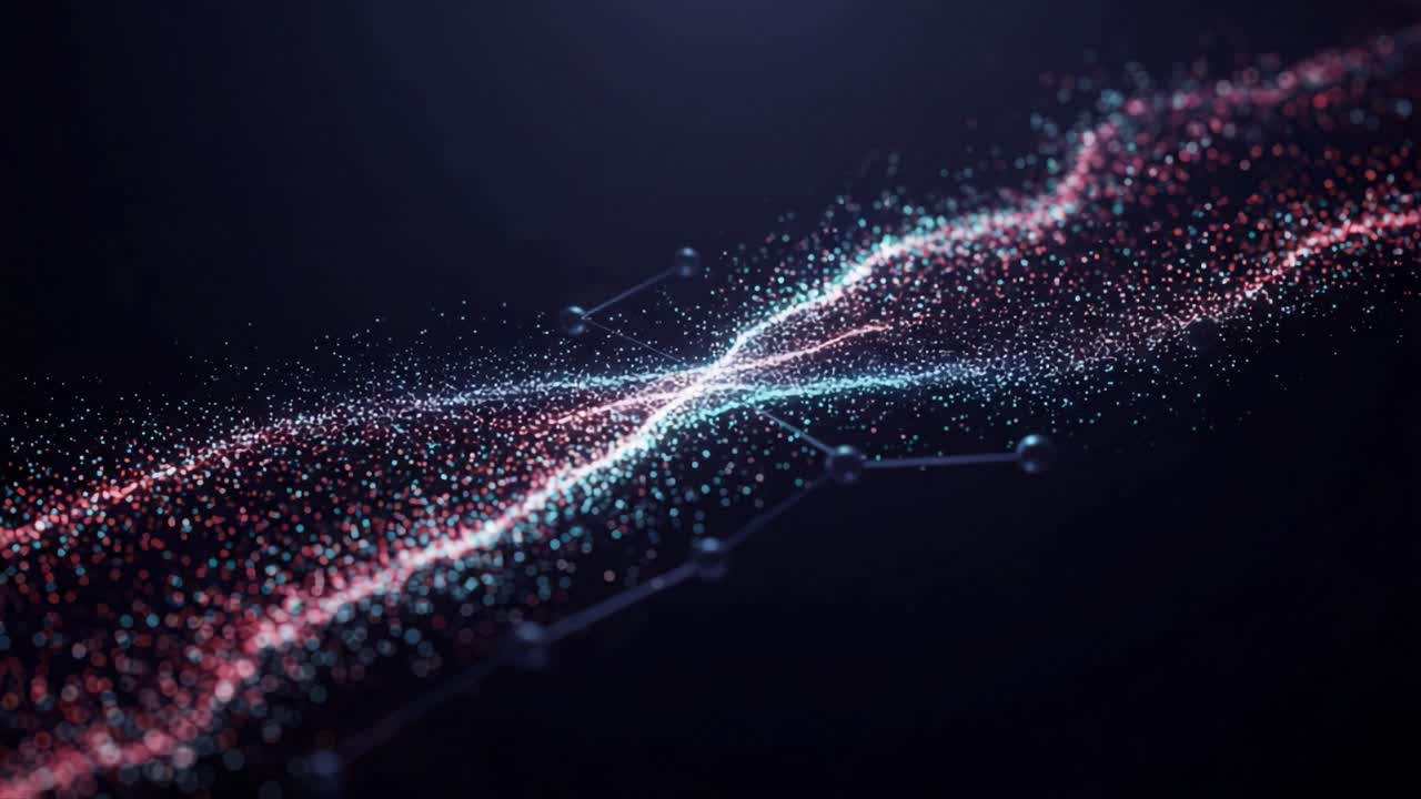 A Captivating Digital Visualization of Colorful Particles and Light Patterns Intertwining in a Serpentine Flow, Creating an Enigmatic Cosmic Aesthetic