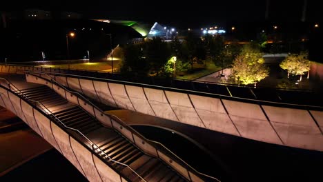 aerial viev of night cityscape with illuminated streets of katowice city