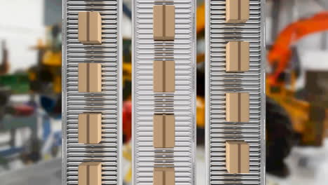 animation of cardboard boxes on conveyor belts in warehouse