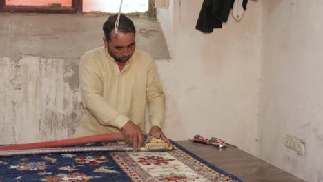 vacuuming threads from crafted rugs