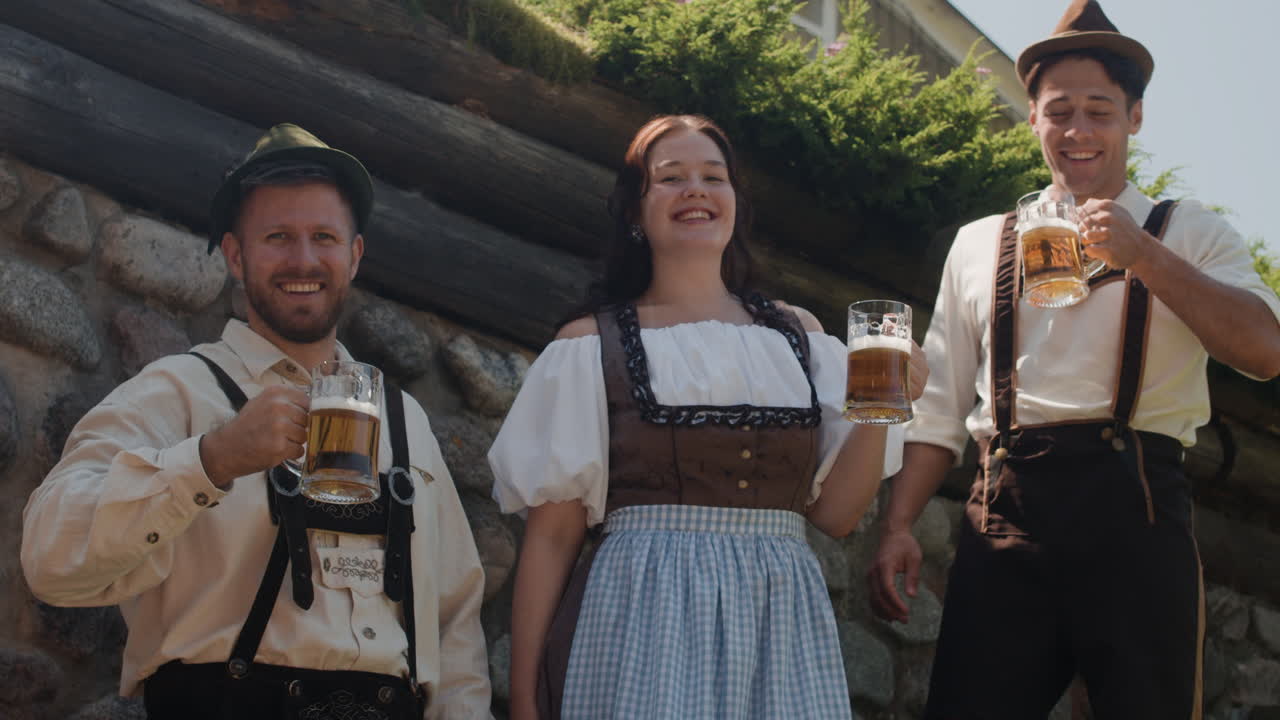 People celebrating Oktoberfest with beer