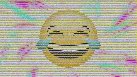 tv static effect over laughing face emoji against digital waves on white background