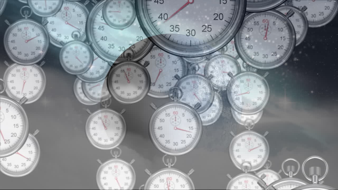 Animation of globe earth and space over clocks ticking