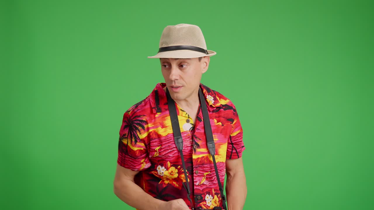 Tired tourist who asks his wife to please stop