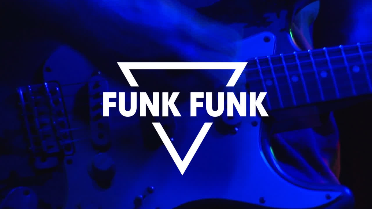 animación de texto funk sobre un hombre tocando la guitarra eléctrica