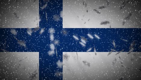 finland flag falling snow loopable, new year and christmas background, loop