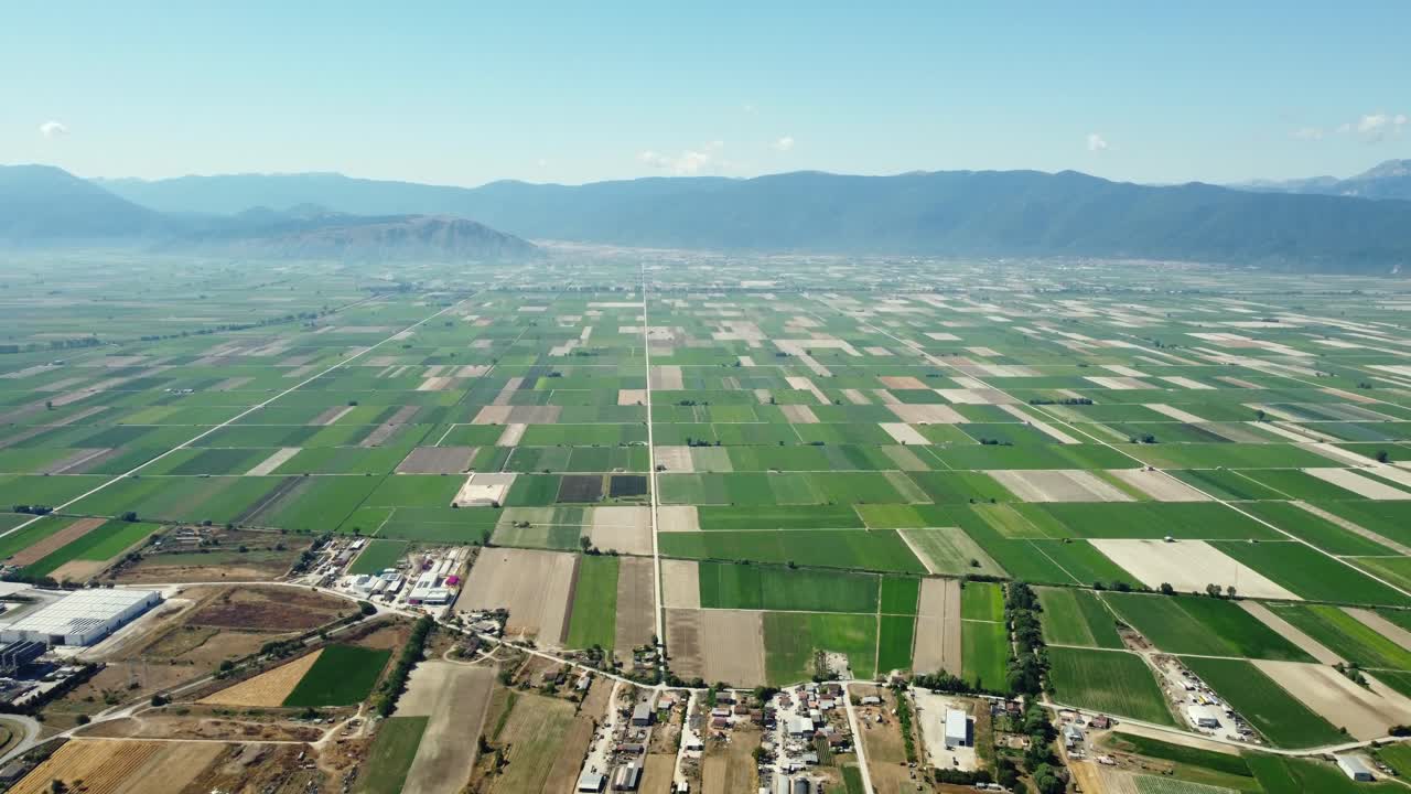 Aerial View of Farmland with Mountains