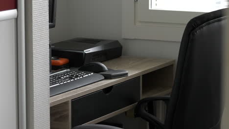 clean desk in middle class home office, no people, coronavirus pandemic concept