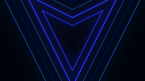 bright blue neon triangle shines in the dark