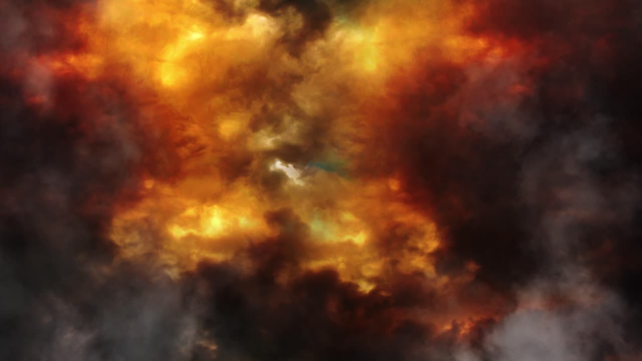 la nube de cúmulos, la nube de color naranja oscuro y la tormenta se están acercando