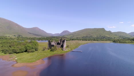 低空推進,向東飛過loch awe 通過kilchurn城堡