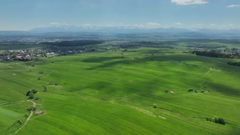 verdant green grass of pastures and tatra mountain dreamy ethereal panorama, poland