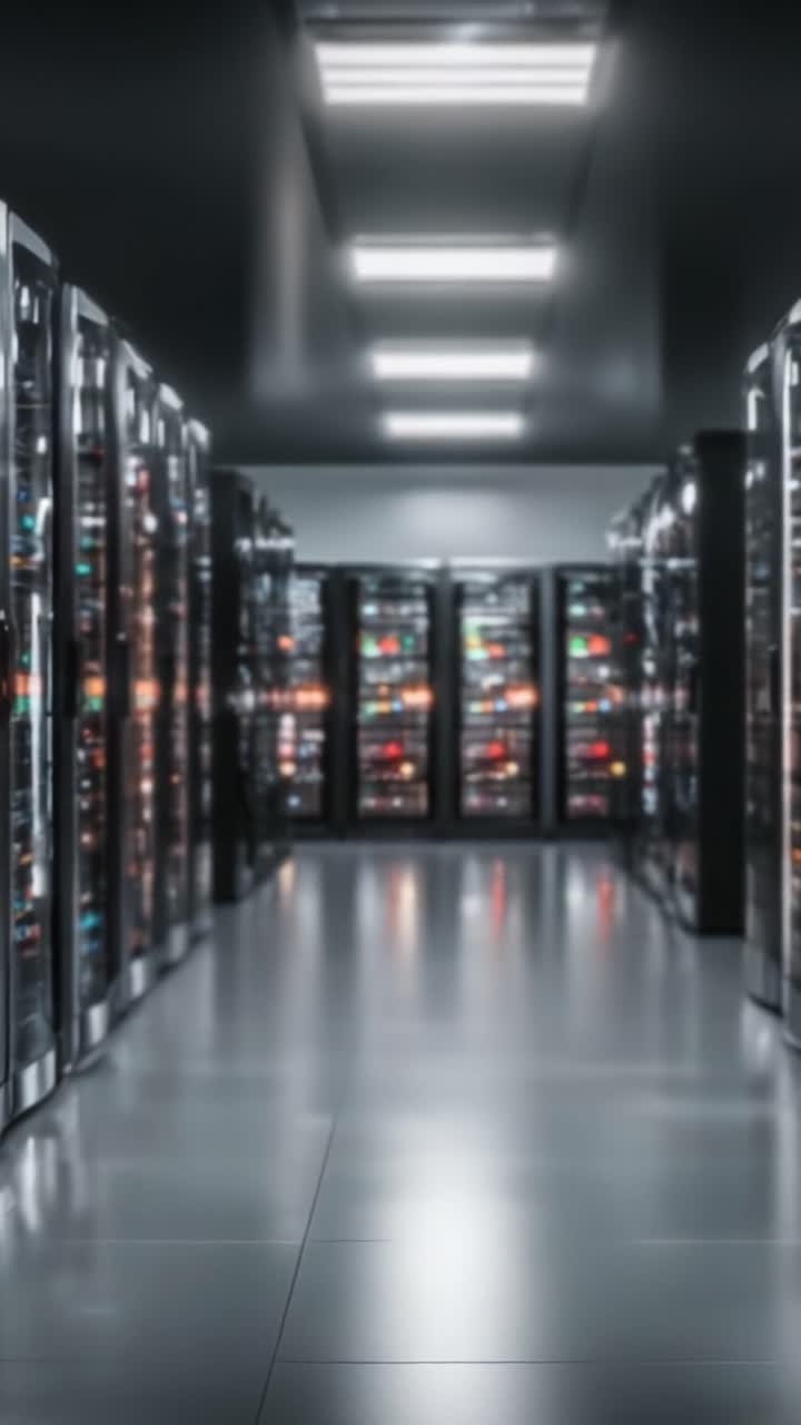 Et indblik i et datacenter: Det high-tech miljø med serverracks og avancerede kølesystemer i en moderne facilitet