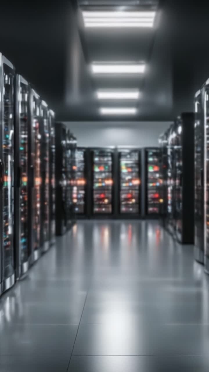 A Glimpse Inside a Data Center: The High-Tech Environment of Server Racks and Advanced Cooling Systems in a Modern Facility