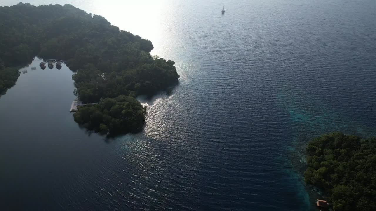 View on two islands with resort in Yangeffo, Raja Ampat, Indonesia, Papua