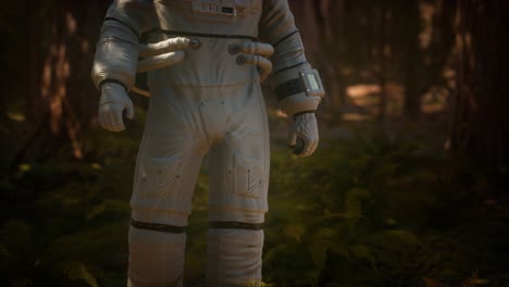 astronauta solitario en el bosque oscuro