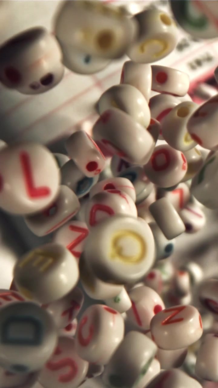 Colorful Letter Beads Falling in Slow Motion