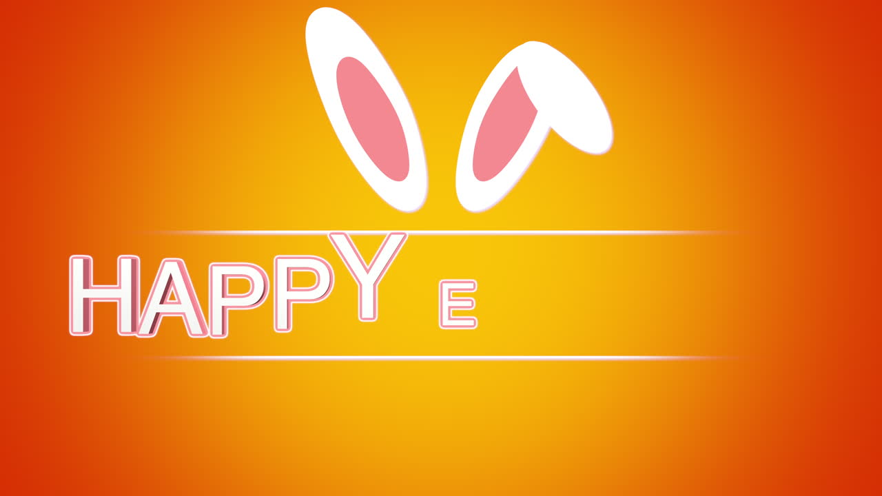 Happy Easter text and rabbit on orange background 1
