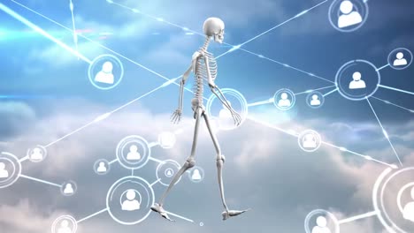 Animation-Eines-Netzwerks-Von-Verbindungen-Und-Symbolen-über-Einem-Menschlichen-Skelettmodell