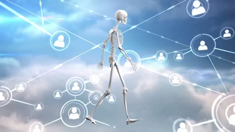 animation of network of connections and icons over human skeleton model