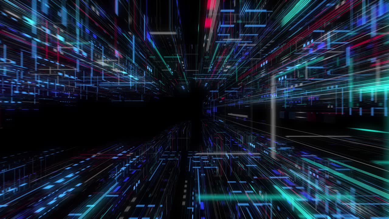 Big data visualization with digital grid motion. Analysis of information, cloud computing, internet of things, network technology. Visual data infographics. Seamless loop, 3D render