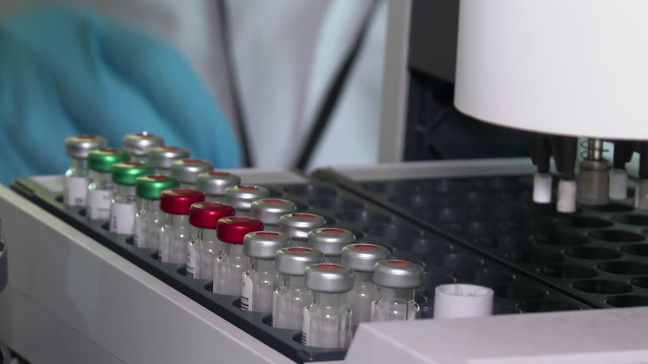 Laboratory Technician Handling Samples in Automated Machine