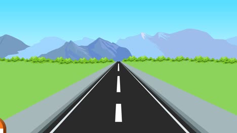 paisaje de carretera en movimiento con animación de montañas. coche en movimiento en una carretera, vista desde el interior del coche. video 4k