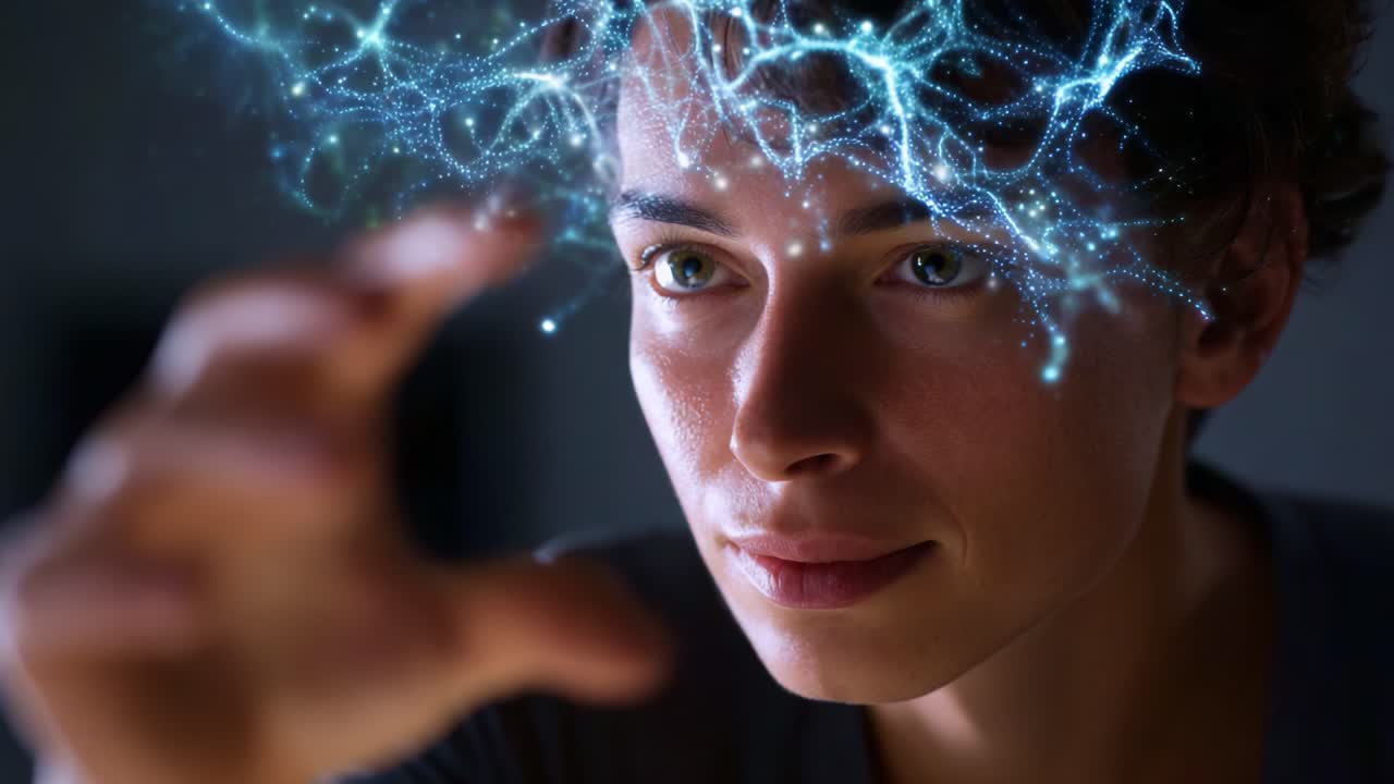Exploring the Depths of Imagination: A Visual Showcase of Mental Energy and Creativity through Light and Color in an Intriguing Portrait
