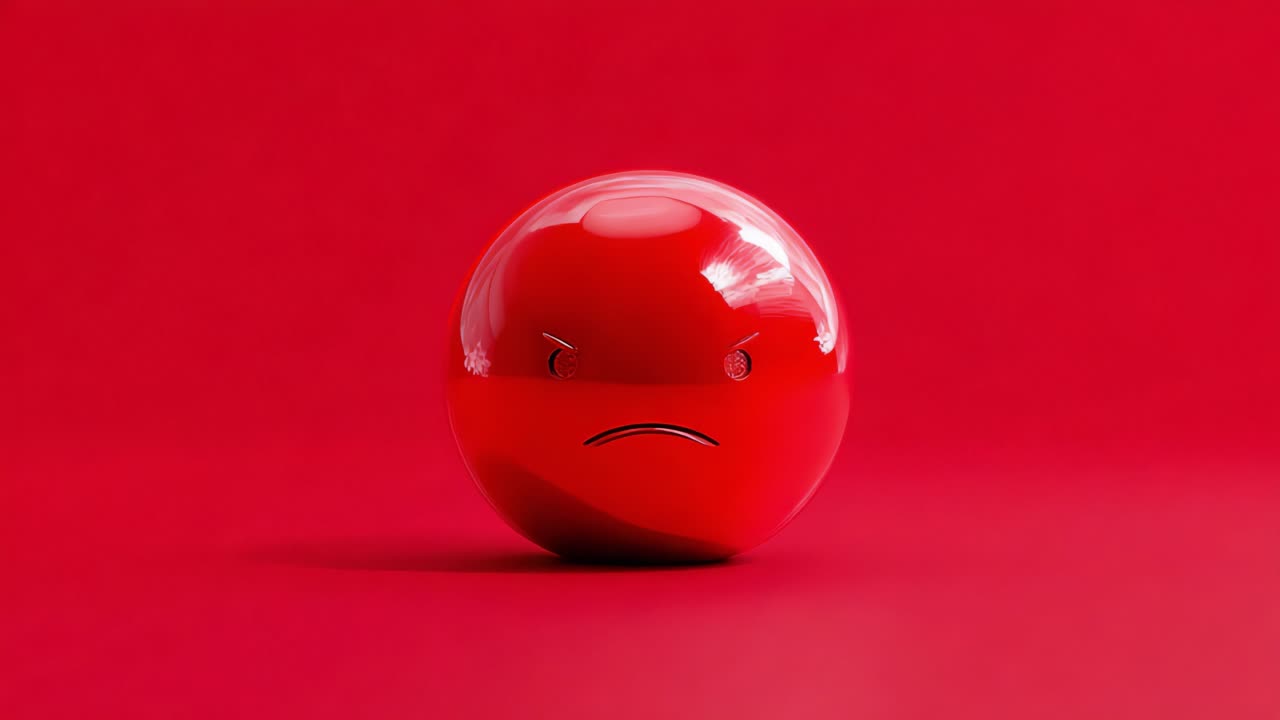 A Reflective Mood: Exploring Emotions Through a Red Sphere, Capturing the Essence of Anger and Frustration with a Distinct Expression Against a Bold Background