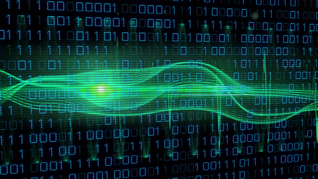 animación de codificación binaria y procesamiento de datos digitales sobre fondo negro