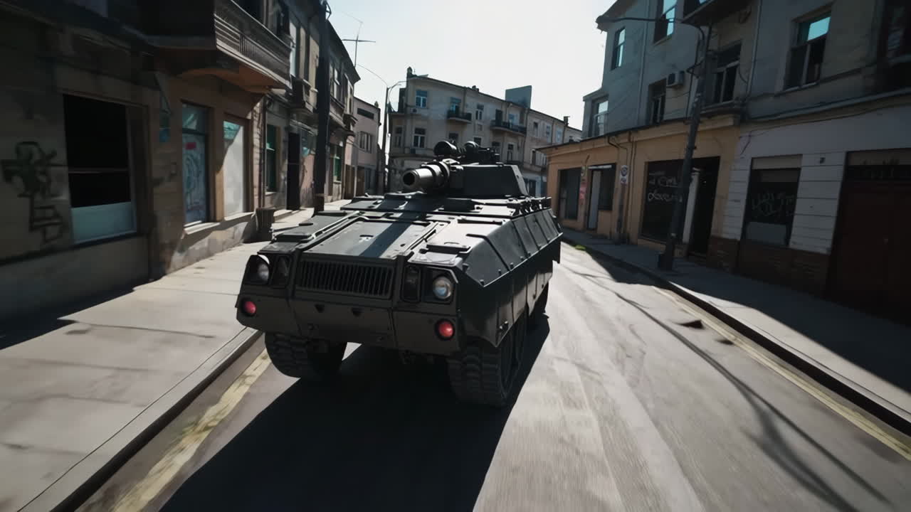 Armored Personnel Carrier in a City Street