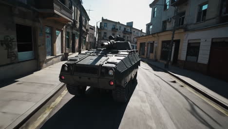 armored personnel carrier in a city street