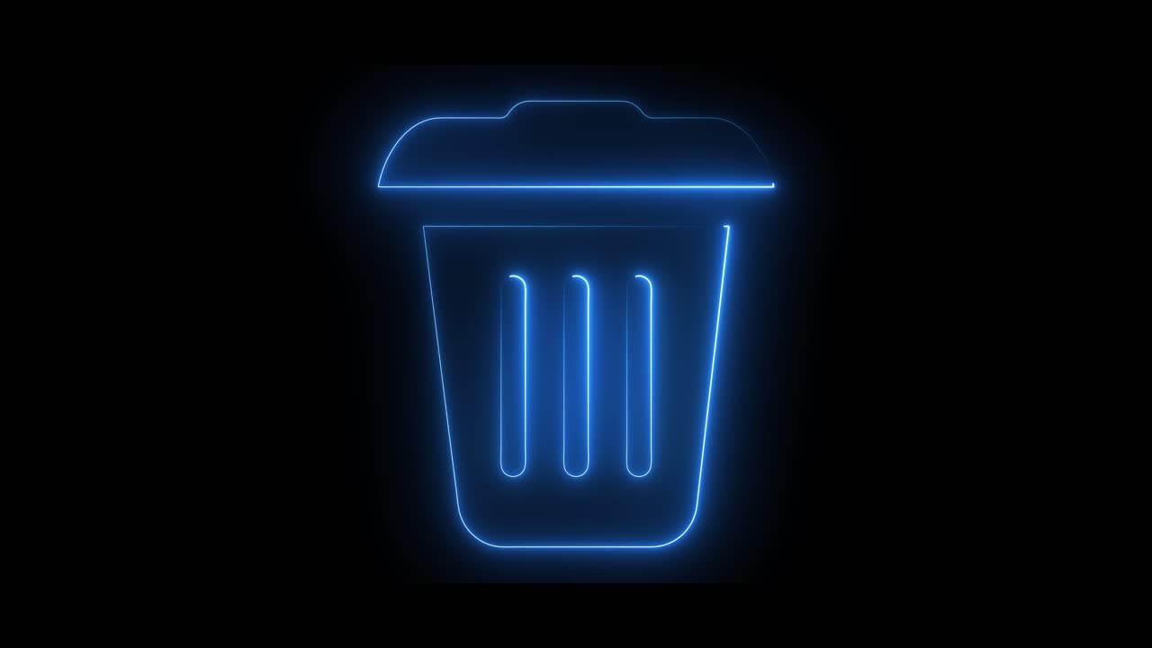Glowing Neon Blue Trash Can Icon