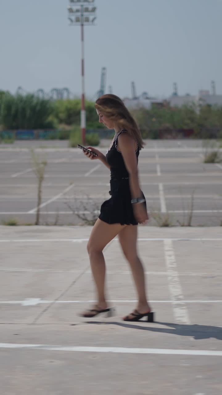 Woman Running in a Parking Lot