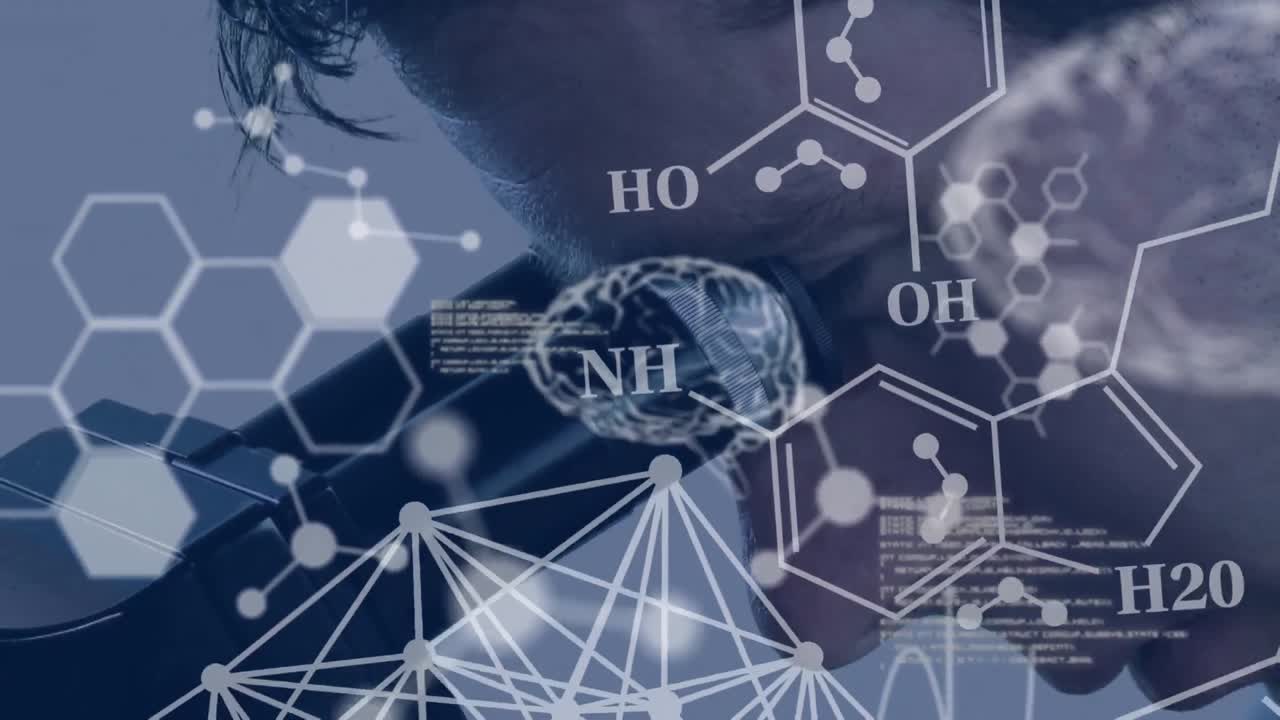 실험실에서 과학자에 대한 화학 공식의 애니메이션
