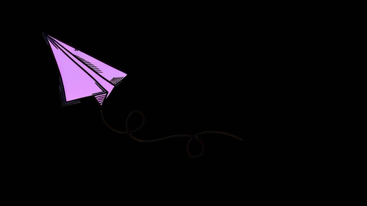 Whimsical paper airplane illustration animation isolated asset, transparent 4K video, alpha channel