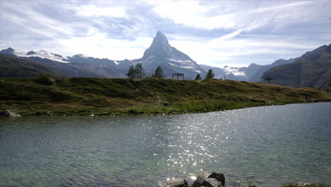 timelapse matterhorn with alpine lake, leisee, switzerland, europe