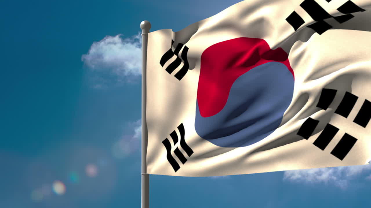 la bandera nacional de la república de corea ondeando en el mástil