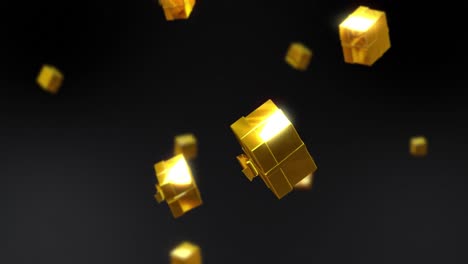 animation of gold presents falling over black background