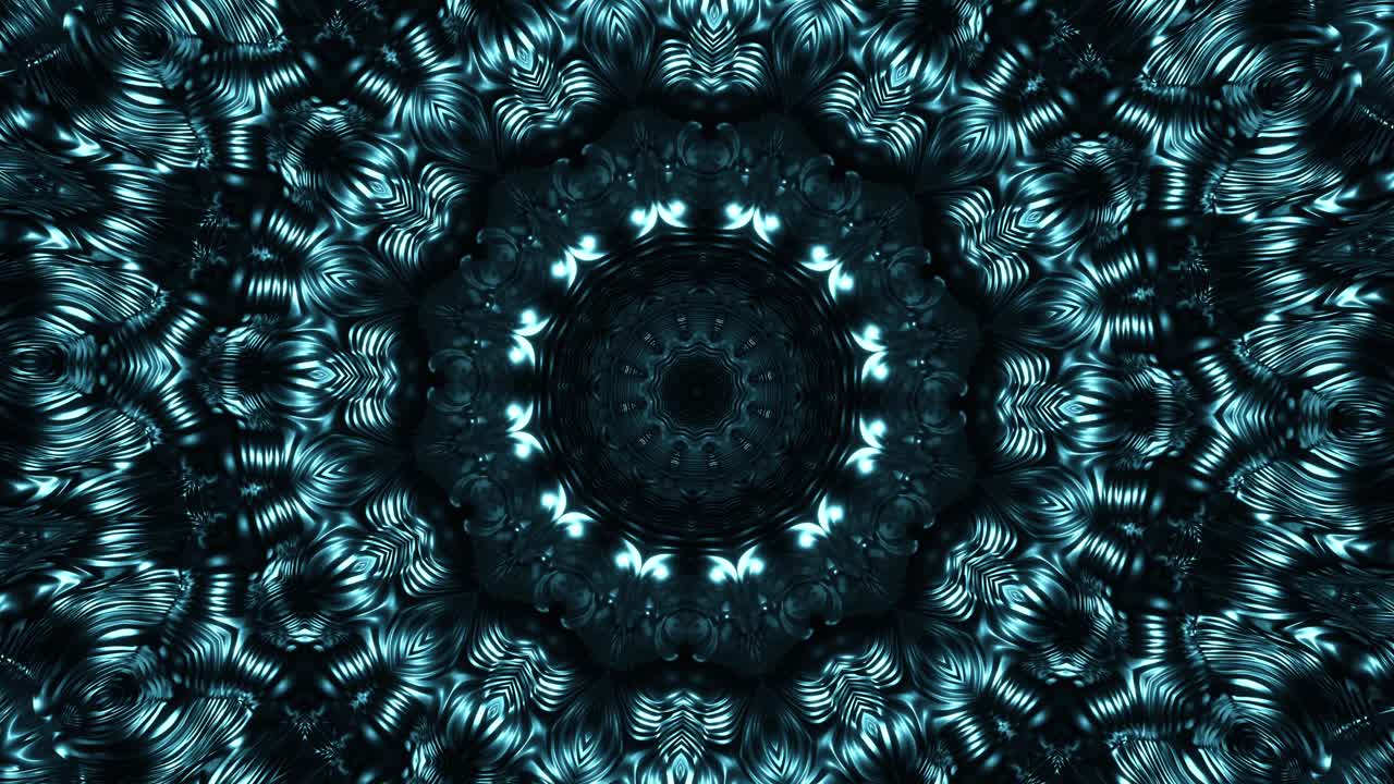Design circolare nero e blu con sfondo nero. Loop VJ caleidoscopico
