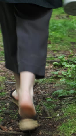 person walking on a forest path