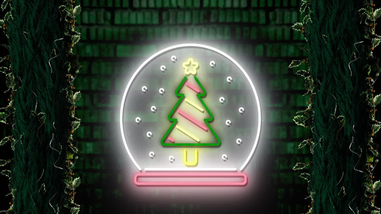 나무 위에 크리스마스 트리와 함께 스노우 글로브의 애니메이션