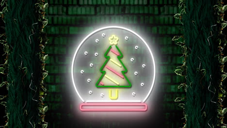 animation of snow globe with christmas tree over trees