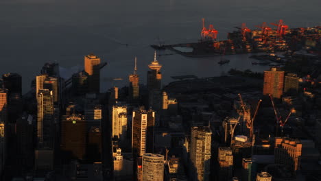 downtown vancouver, during sunset - aerial view