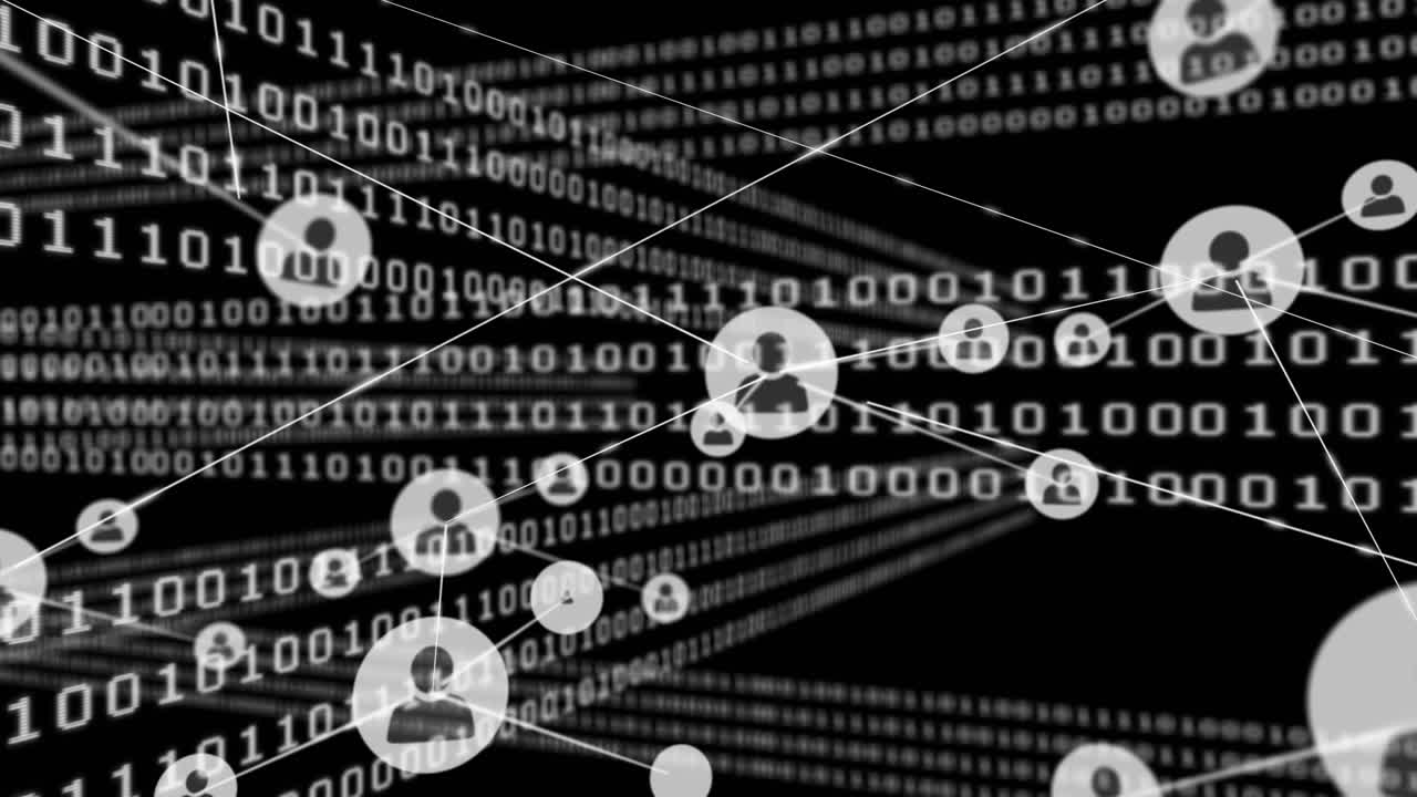 Animation of networks of connections with digital icons over binary coding