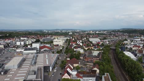 cinematic 4k clip over a suburban residential area on the outskirts of stuttgart in zuffenhausen, germany