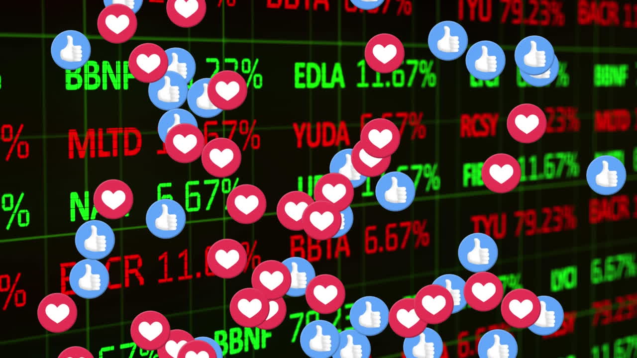 iconos digitales que se mueven contra el procesamiento de datos del mercado de valores