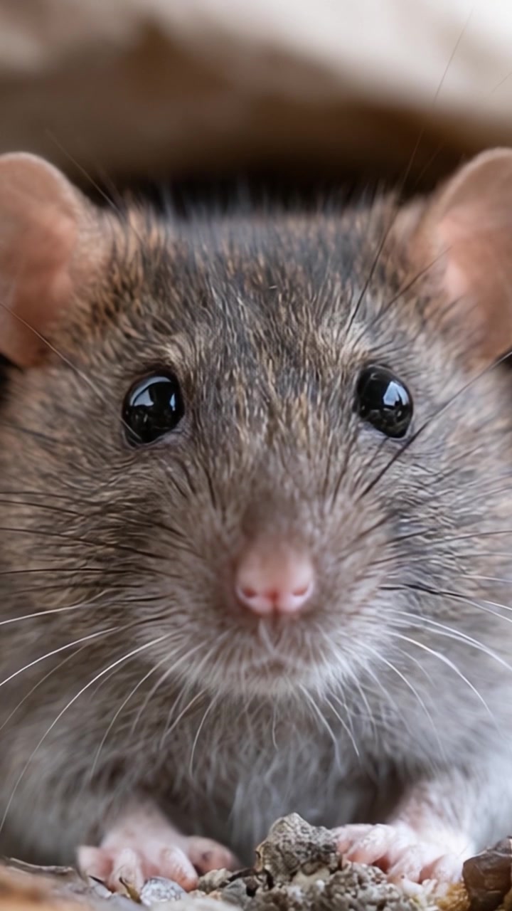 Esplorazione Ravvicinata di un Roditore Curioso: Uno Sguardo Dettagliato alle Caratteristiche e Espressioni Complesse di un Piccolo Topo nel Suo Habitat Naturale